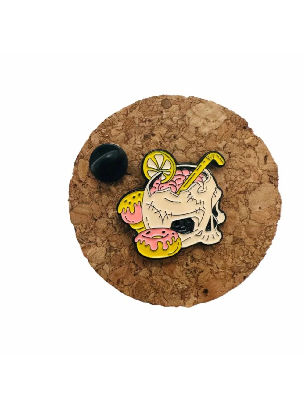 ☀️Oz Enamel Pin Pink Skull Drinking Cocktail Drink Goth Punk Cartoon Brooch New